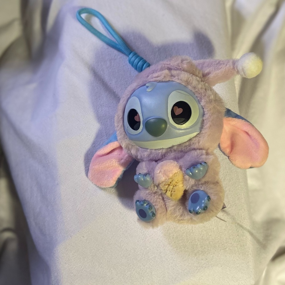 Stitch Plush Keychain with Pink and Blue Accents